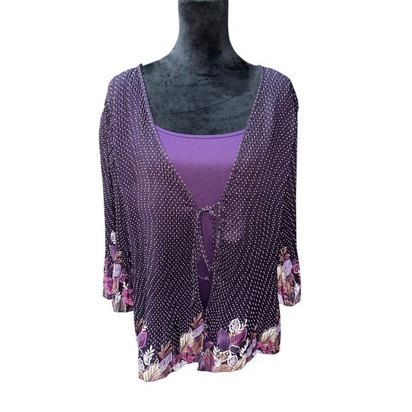 Vintage PIANO Women’s Blouse Front tie closure Bell sleeves Purple 2X Whimsygoth - Picture 1 of 11